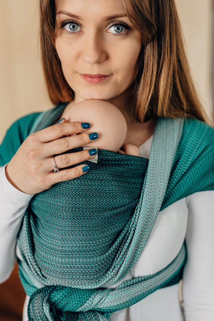 Chusta tkana LennyLamb - Mała Jodełka Ombre Zieleń