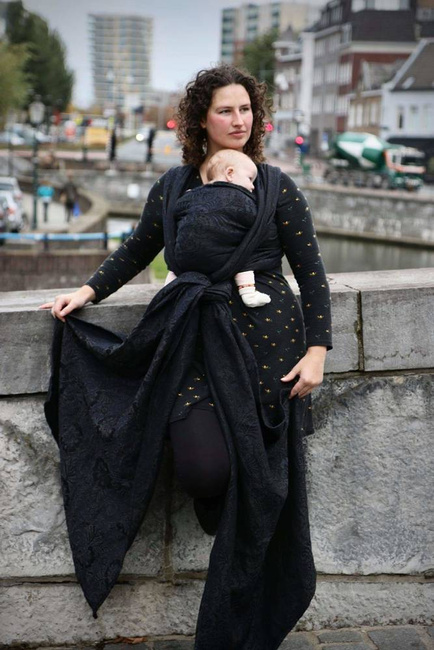 Chusta kółkowa Yaro Slings - Ava Duo Black Wool Silk Glam