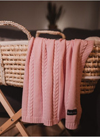 Kocyk dziecięcy dziany - Róż, 90x65, 100% bawełny