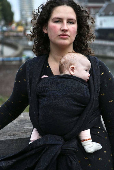 Chusta kółkowa Yaro Slings - Ava Duo Black Wool Silk Glam