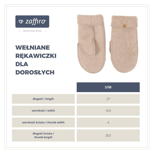 Zaffiro - Rękawiczki dla dorosłych Wełna premium S/M Grey