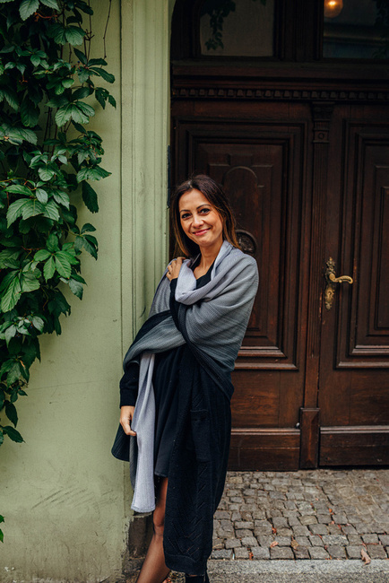 Chustowy Szal LennyLamb - Mała Jodełka Ombre Szary