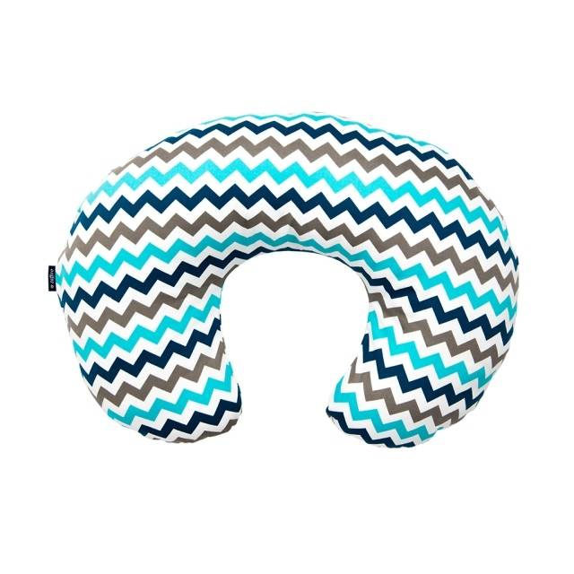 Breastfeeding pillow Zaffiro - Turquoise and brown zigzag