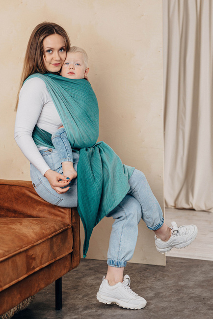 Chusta tkana LennyLamb - Mała Jodełka Ombre Zieleń