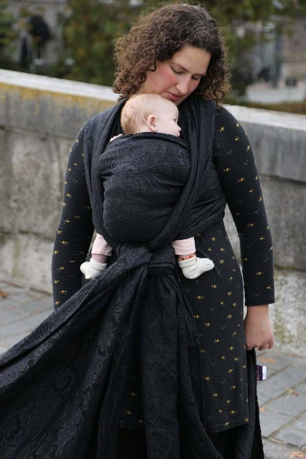 Chusta kółkowa Yaro Slings - Ava Duo Black Wool Silk Glam