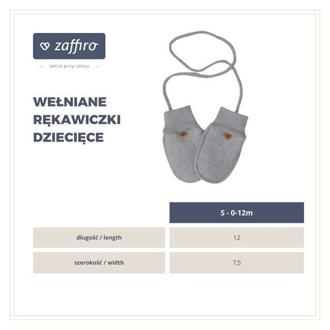 Zaffiro - Children's Mittens - Grey Premium Wool 0-12m