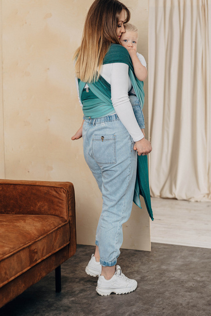 Chusta tkana LennyLamb - Mała Jodełka Ombre Zieleń