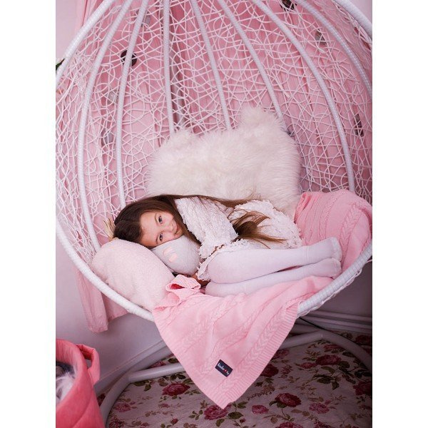 Kocyk dziecięcy dziany - Róż, 90x65, 100% bawełny